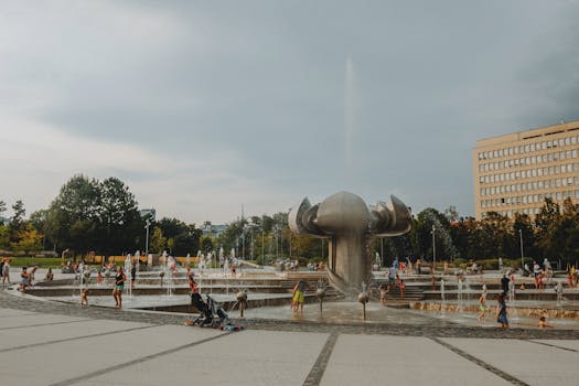 Visitors Enjoying the Fountains